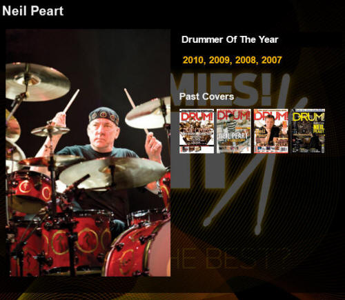 Neil Peart Drummer of the Year - Hall of Fame pic