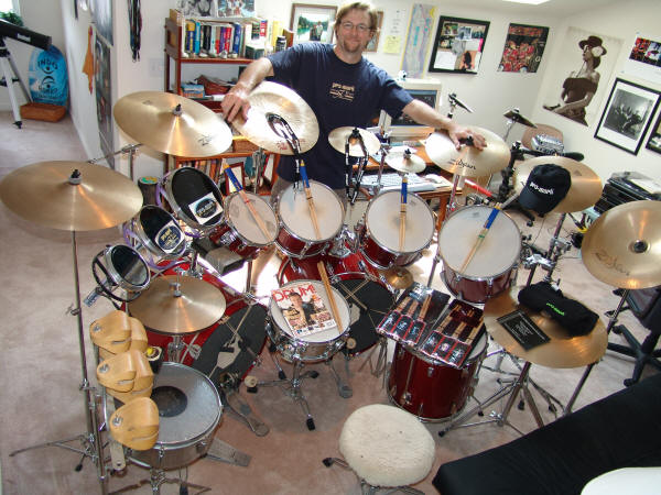 Dave, his drums, and neilpeartdrumsticks.com winnings