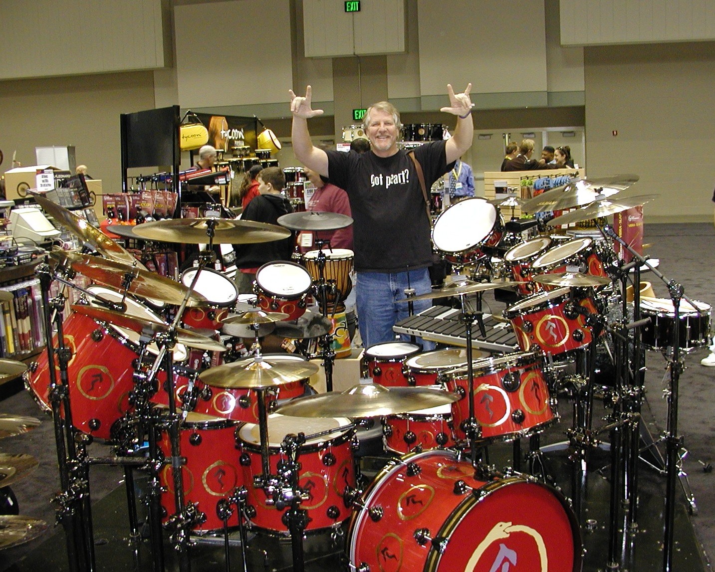 Doug Foley stands behind Peart's Snakes kit.