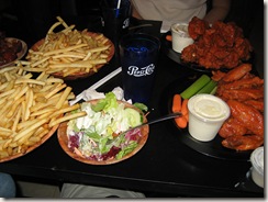 Duff's fries, salad, and (famous) wings